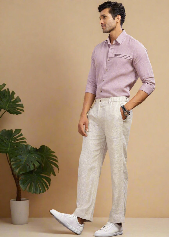 Figo - Pure Linen Drawcord Pants - Ecru