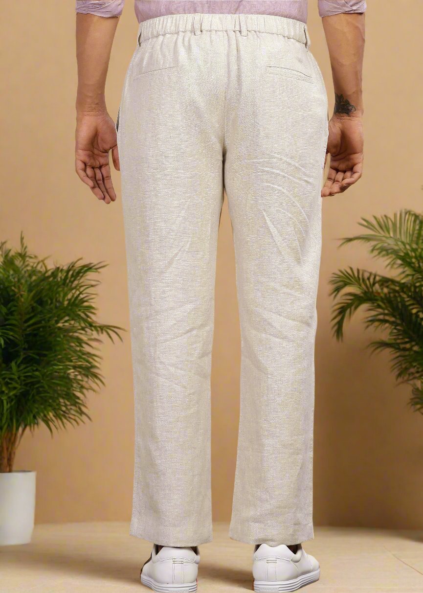 Figo - Pure Linen Drawcord Pants - Ecru