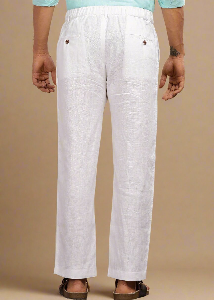 Figo - Pure Linen Drawcord Pants - White