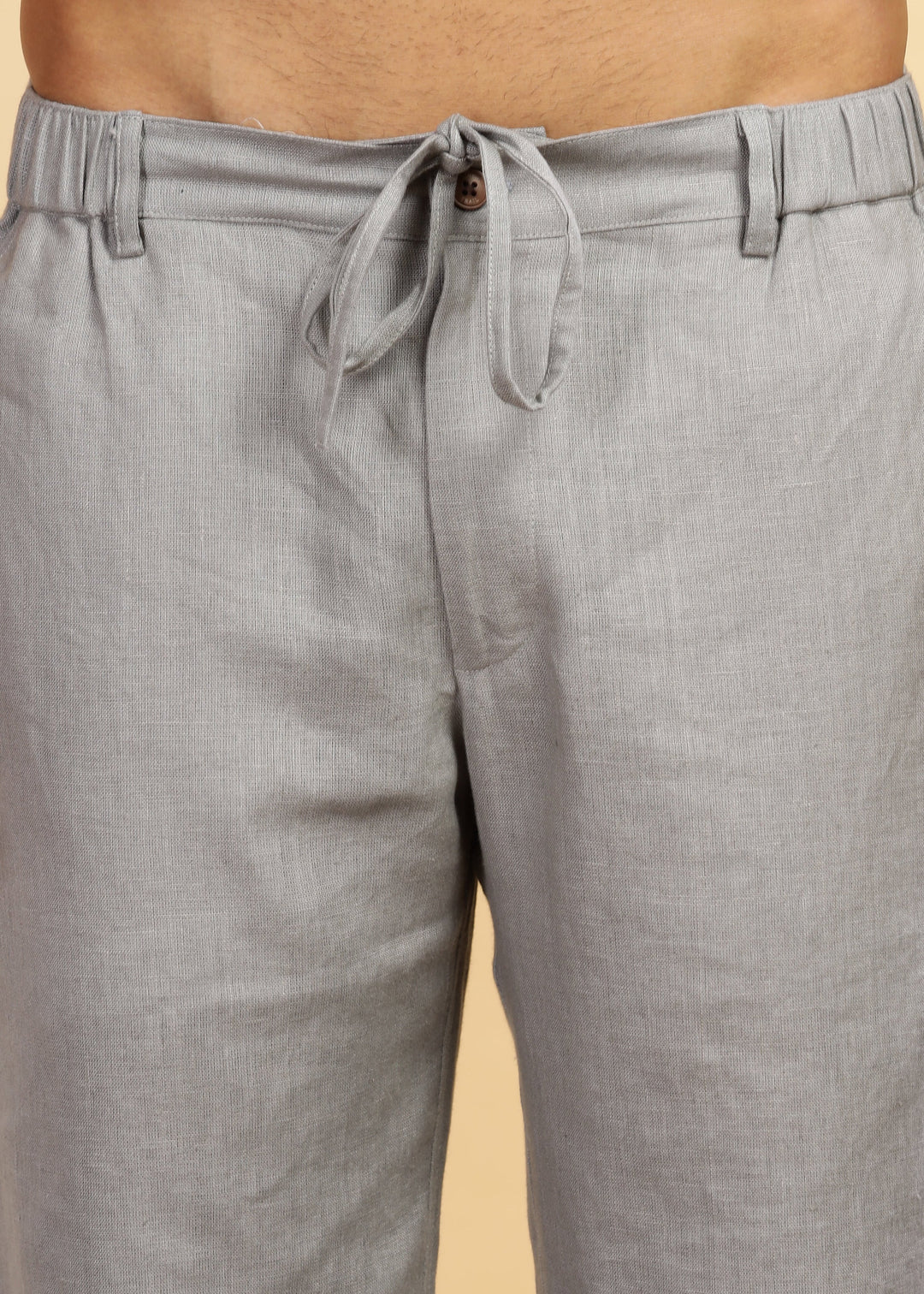 Figo - Pure Linen Drawcord Pants - Steel Grey