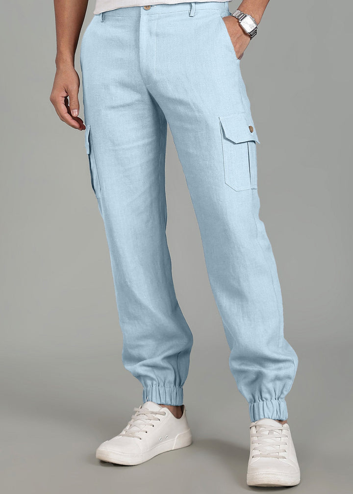 Finn - Linen Joggers - Pastel Blue