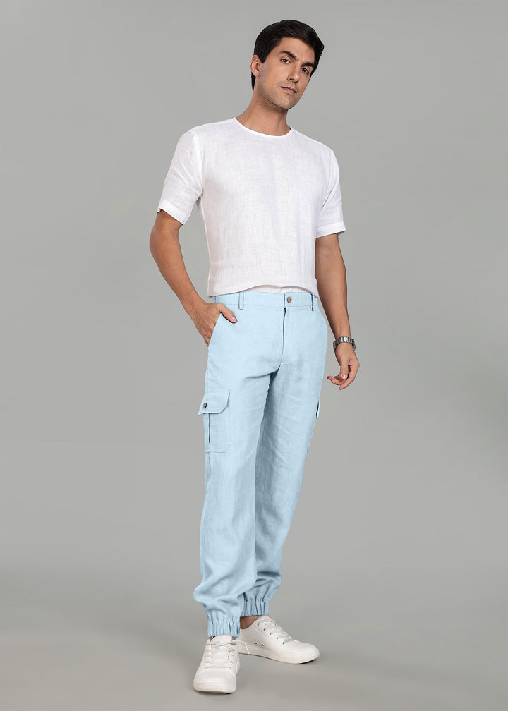 Finn - Linen Joggers - Pastel Blue
