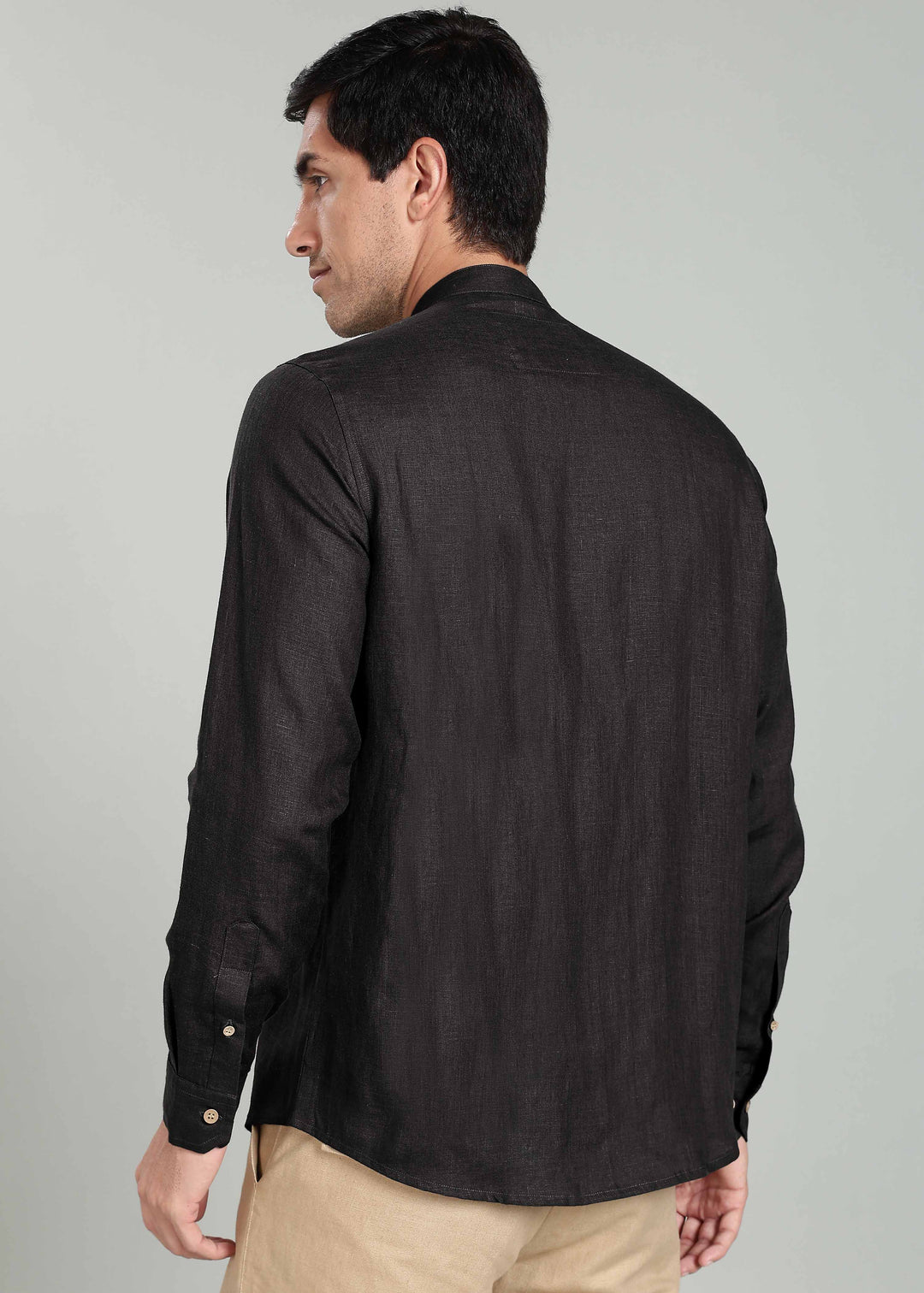 Floyd Shirt - Pure Linen Mandarin Collar Shirt - Black