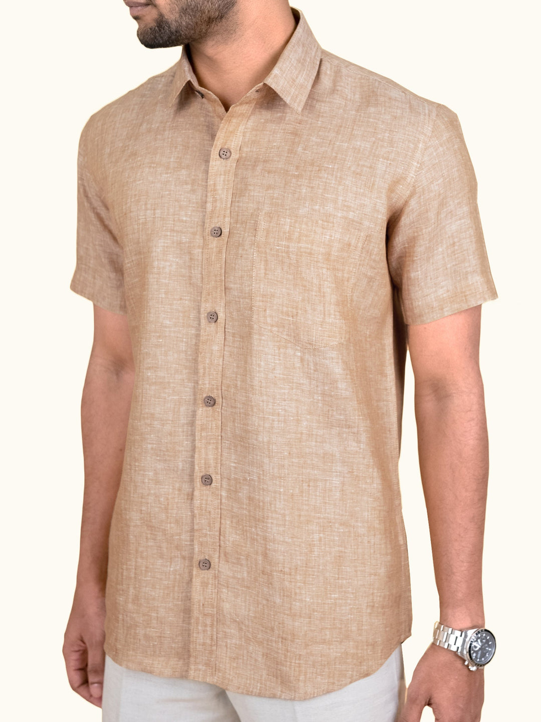 Harvey - Pure Linen Half Sleeve Shirt - Golden Wheat Orange | Rescue