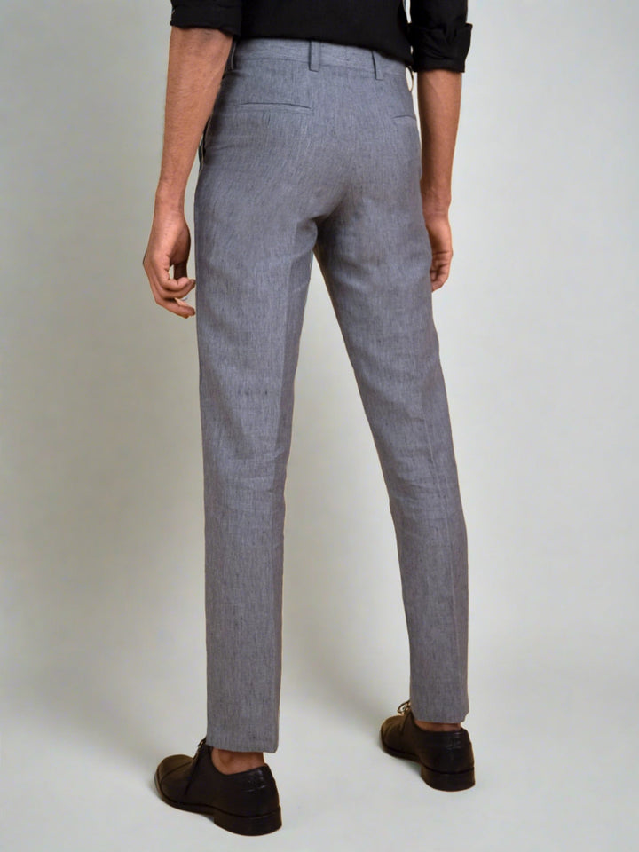 Ian Pure Linen Trousers - Grey Stripes