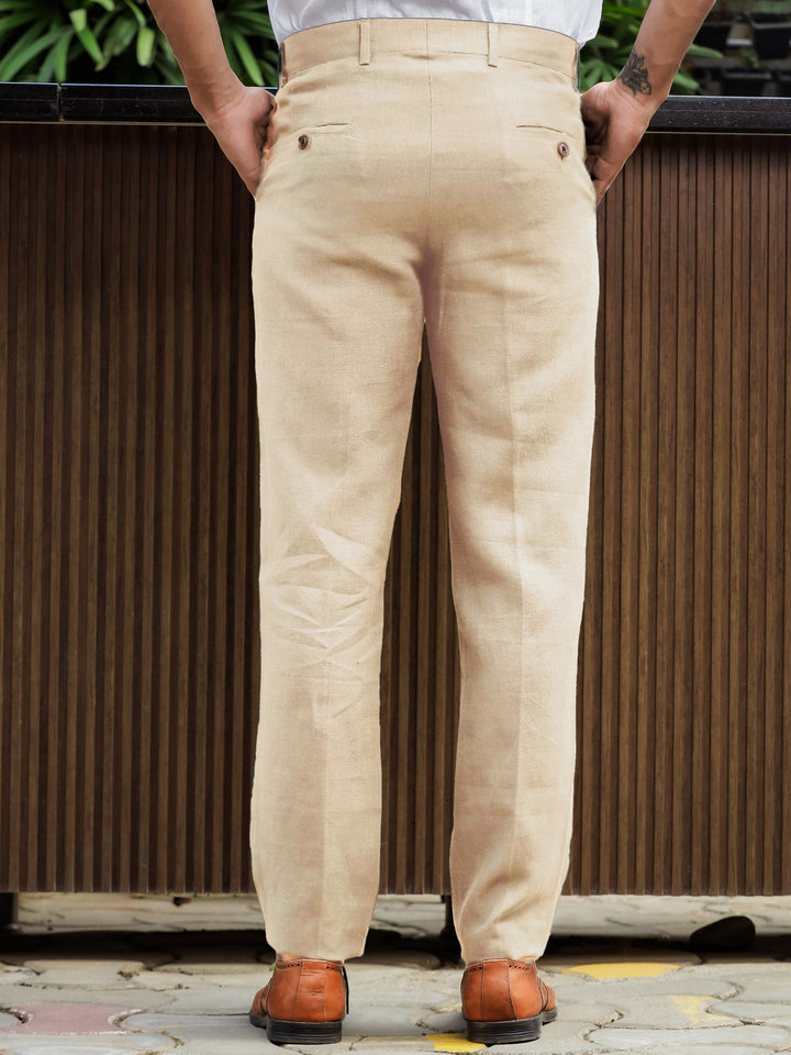 Hal Classic Pleated Pure Linen Trousers - Cappuccino Beige