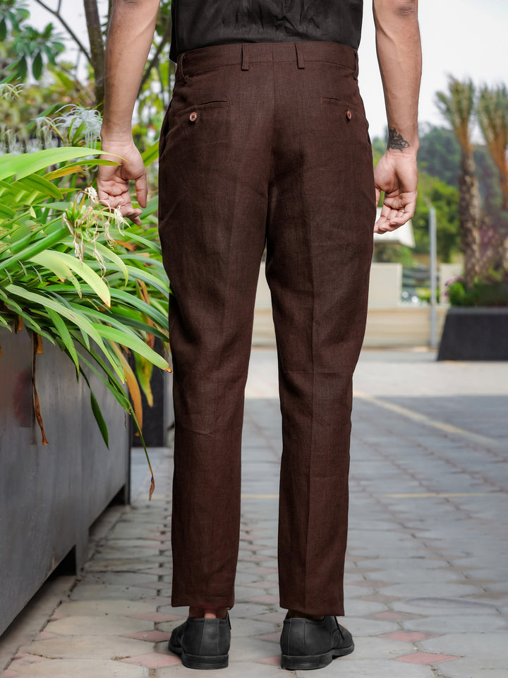 Hal Classic Pleated Pure Linen Trousers - Cocoa Brown