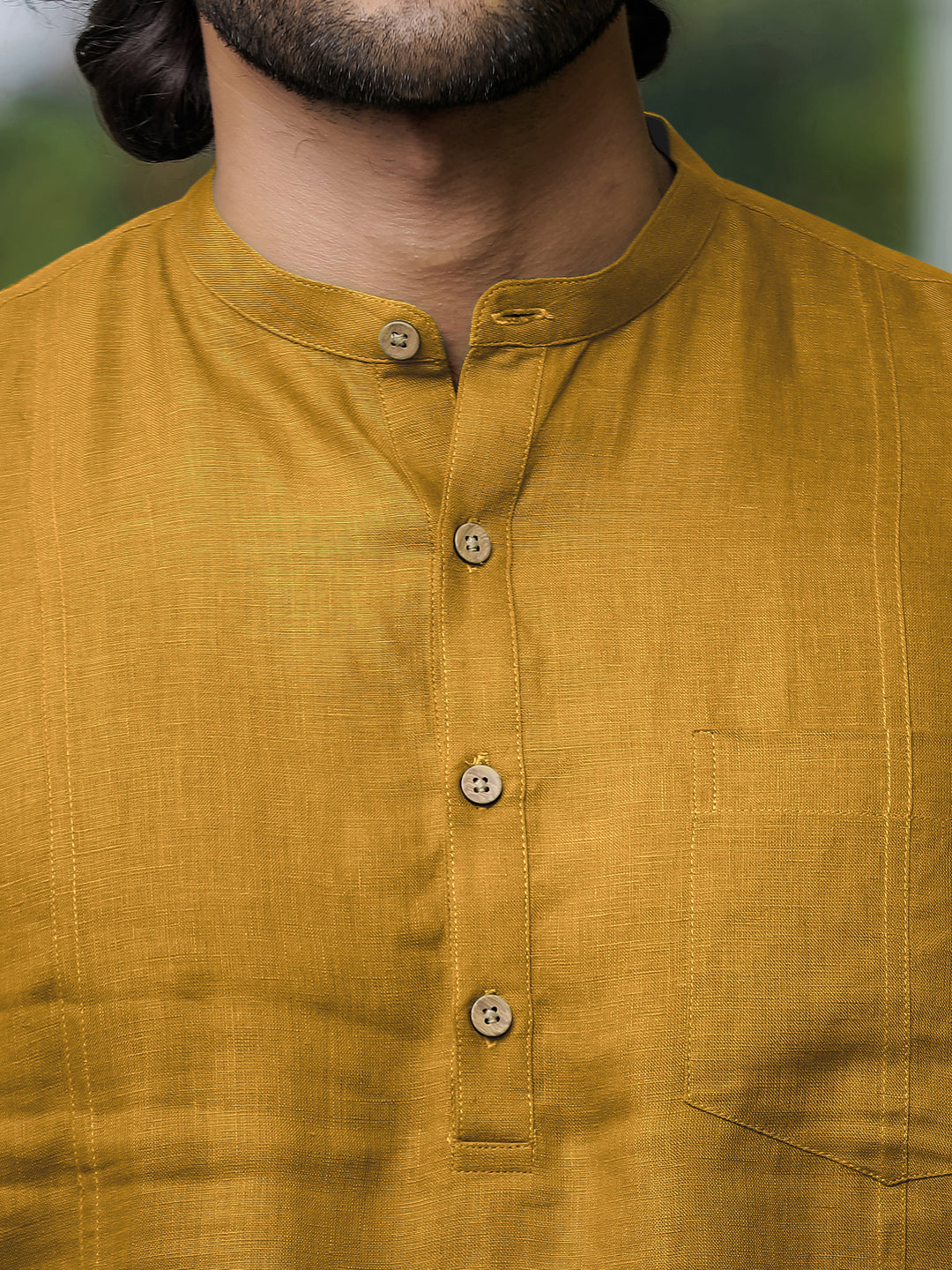 Trevor - Half Placket Pure Linen Full Sleeve Shirt - Spicy Mustard