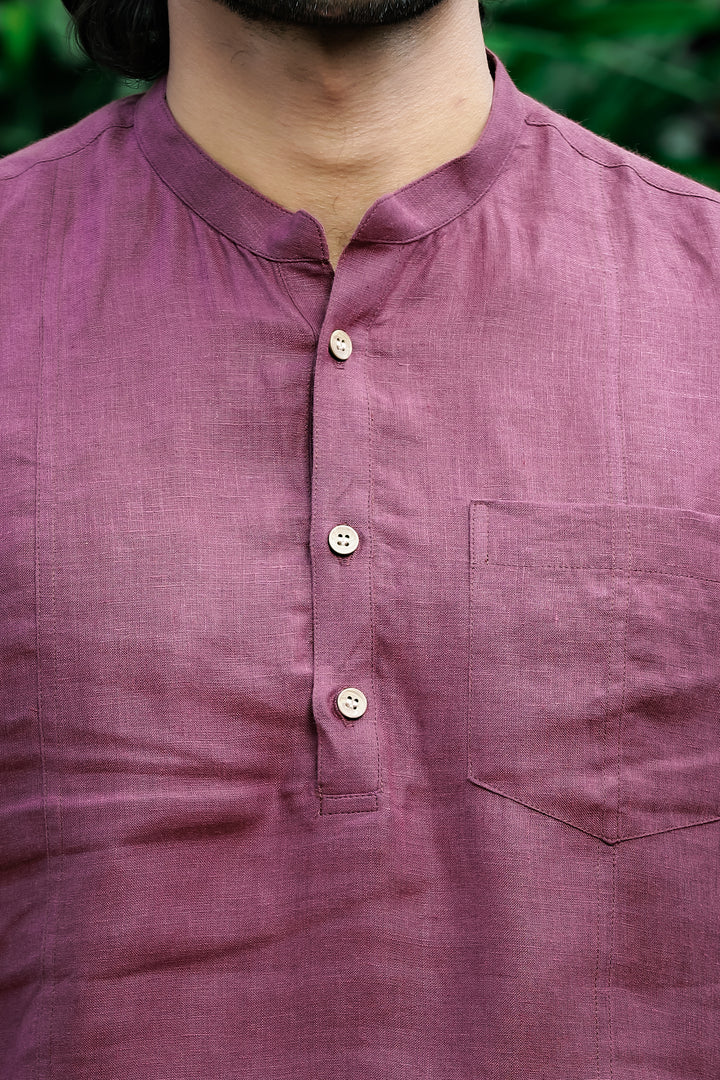 Trevor - Half Placket Pure Linen Full Sleeve Shirt - Twilight Purple