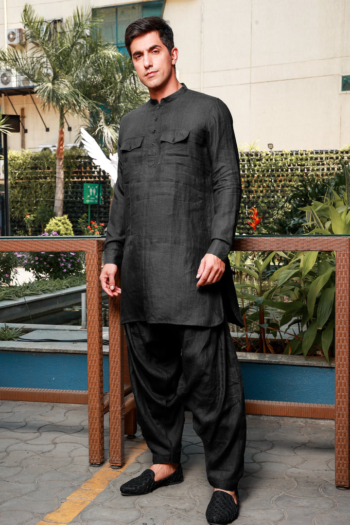 Han - Pure Linen Pathani Pyjama - Black