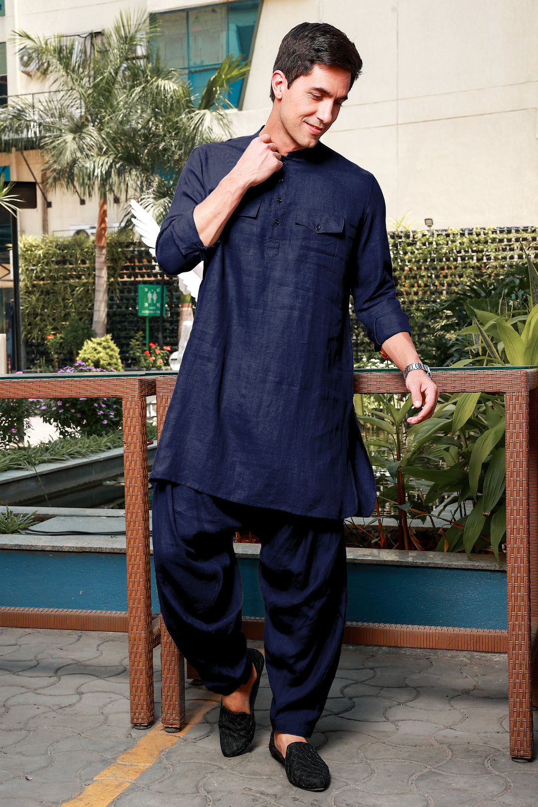 Han - Pure Linen Pathani Pyjama - Dark Blue