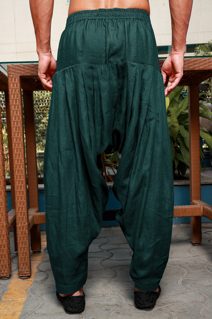 Han - Pure Linen Pathani Pyjama - Dark Pine Green