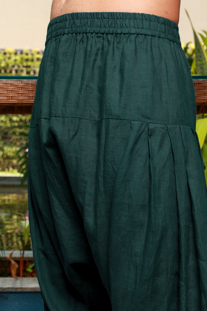 Han - Pure Linen Pathani Pyjama - Dark Pine Green