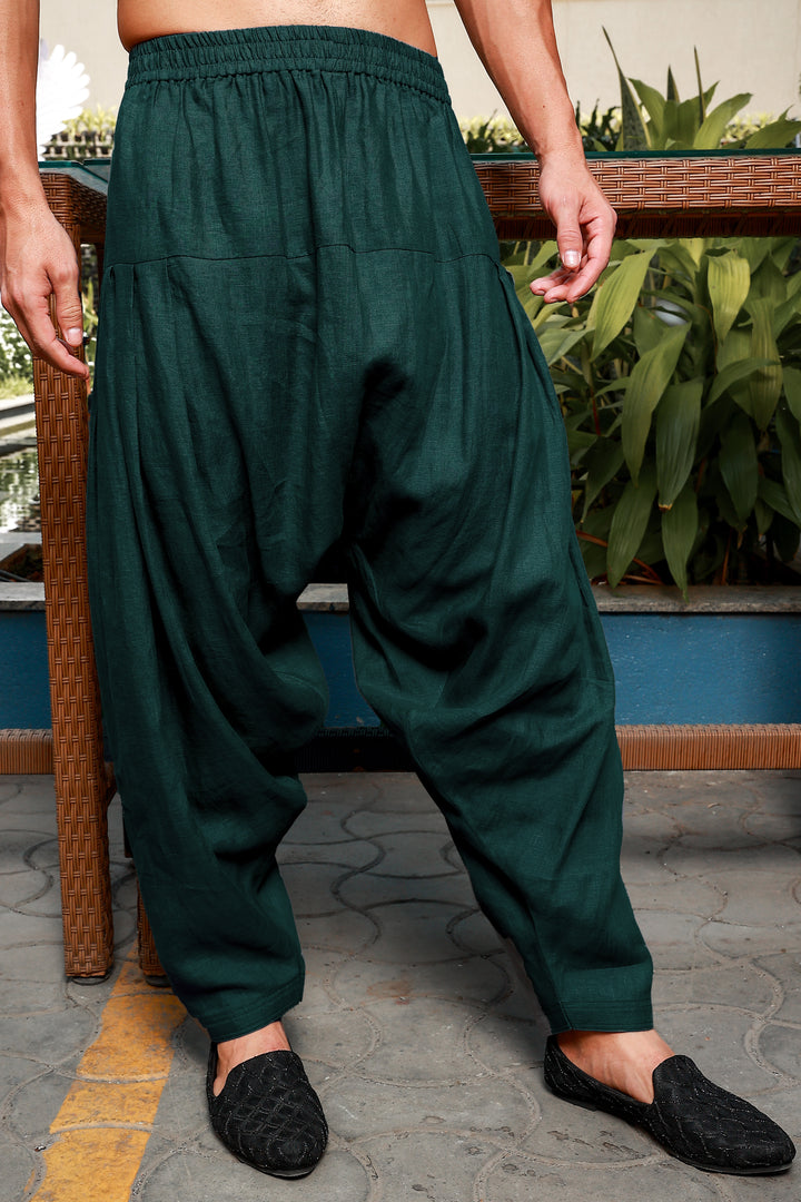 Han - Pure Linen Pathani Pyjama - Dark Pine Green