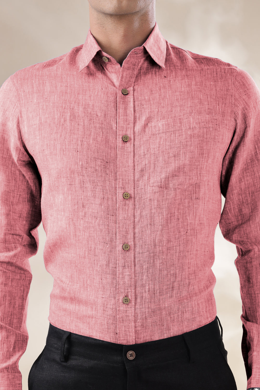 Harvey - Pure Linen Full Sleeve Shirt - Red Chambray