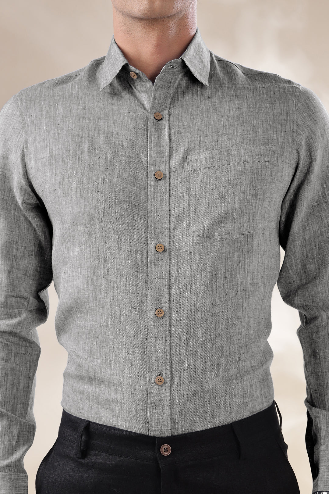 Harvey - Pure Linen Full Sleeve Shirt - Black Chambray