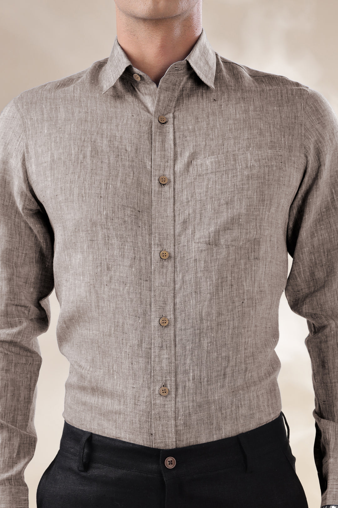 Harvey - Pure Linen Full Sleeve Shirt - Brown Chambray