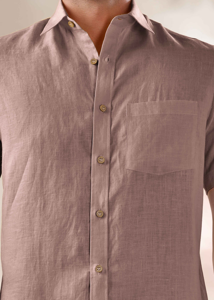 Harvey - Pure Linen Half Sleeve Shirt - Toasted Brown