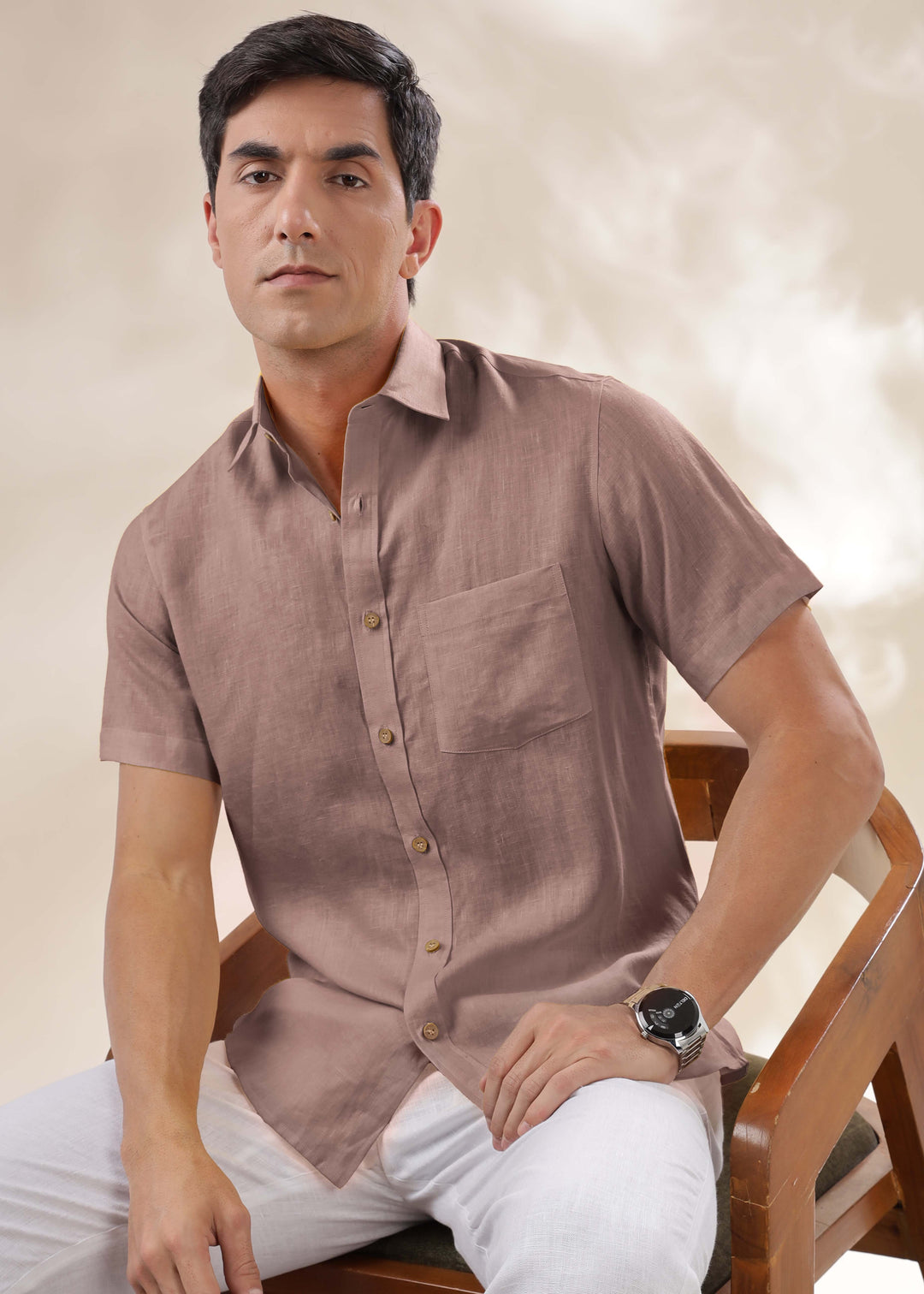 Harvey - Pure Linen Half Sleeve Shirt - Toasted Brown