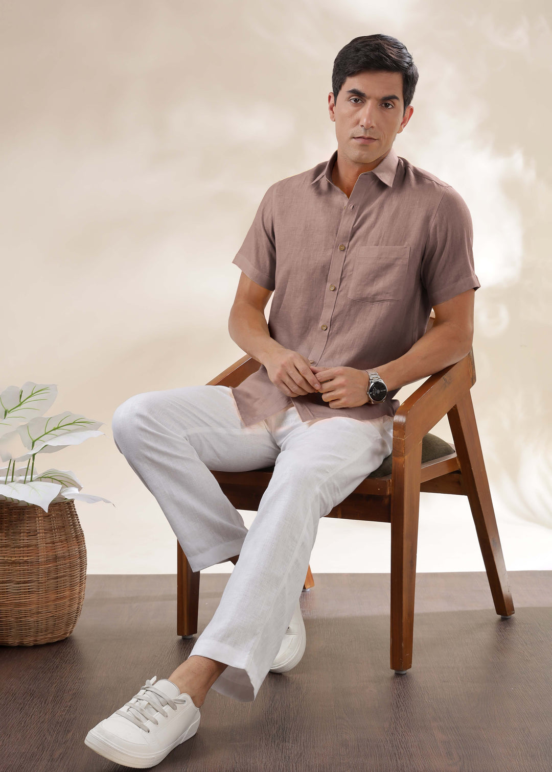 Harvey - Pure Linen Half Sleeve Shirt - Toasted Brown