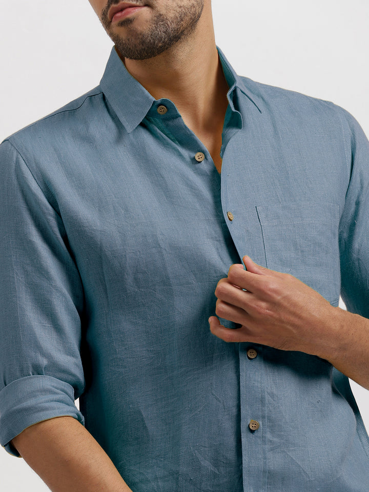 Harvey - Pure Linen Full Sleeve Shirt - Blue Grey