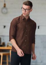 Harvey - Pure Linen Full Sleeve Shirt - Coffee Brown