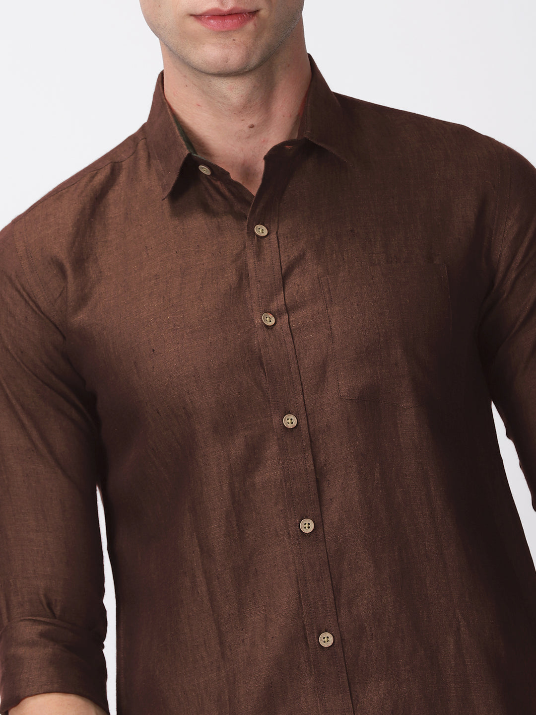 Harvey - Pure Linen Full Sleeve Shirt - Coffee Brown