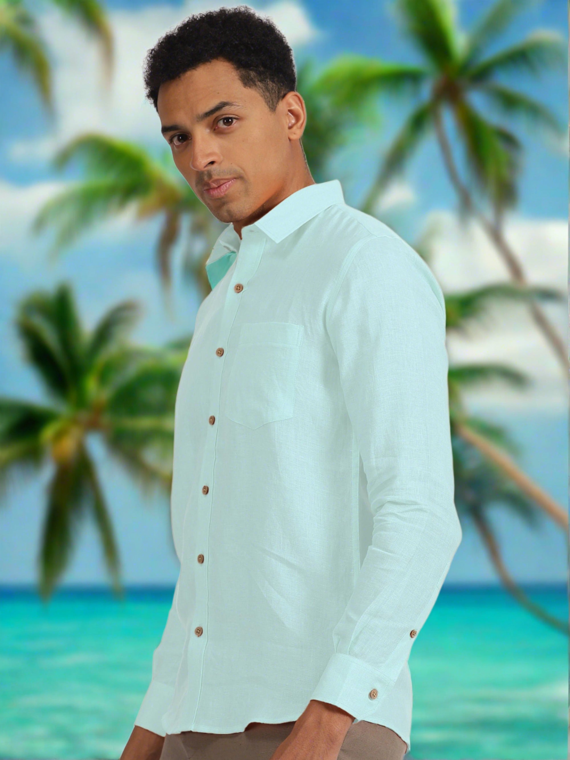 Cyan Blue Pure Linen Full Sleeve Shirt – Linen Trail