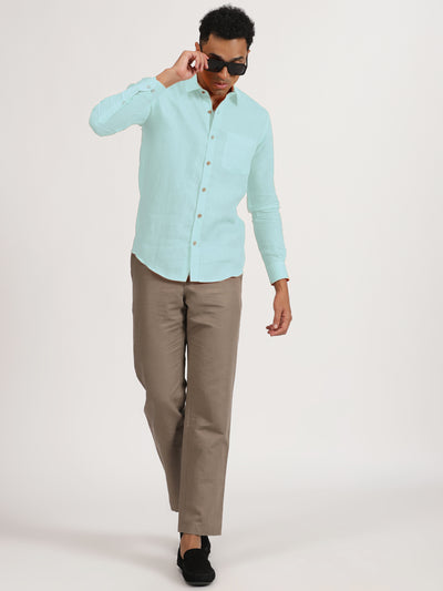 Harvey - Pure Linen Full Sleeve Shirt - Cyan Blue