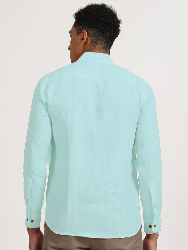Harvey - Pure Linen Full Sleeve Shirt - Cyan Blue