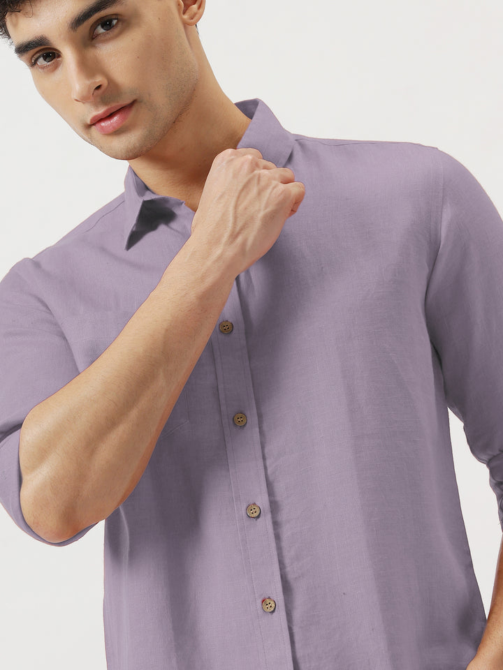 Harvey - Pure Linen Full Sleeve Shirt - Misty Lilac
