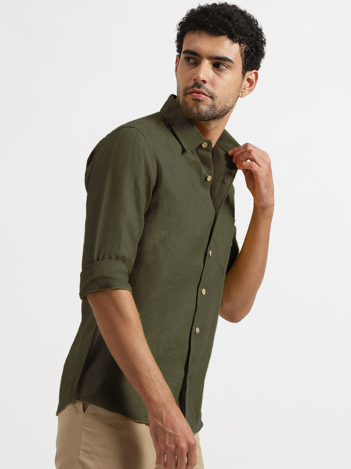 Harvey - Pure Linen Full Sleeve Shirt - Moss Green