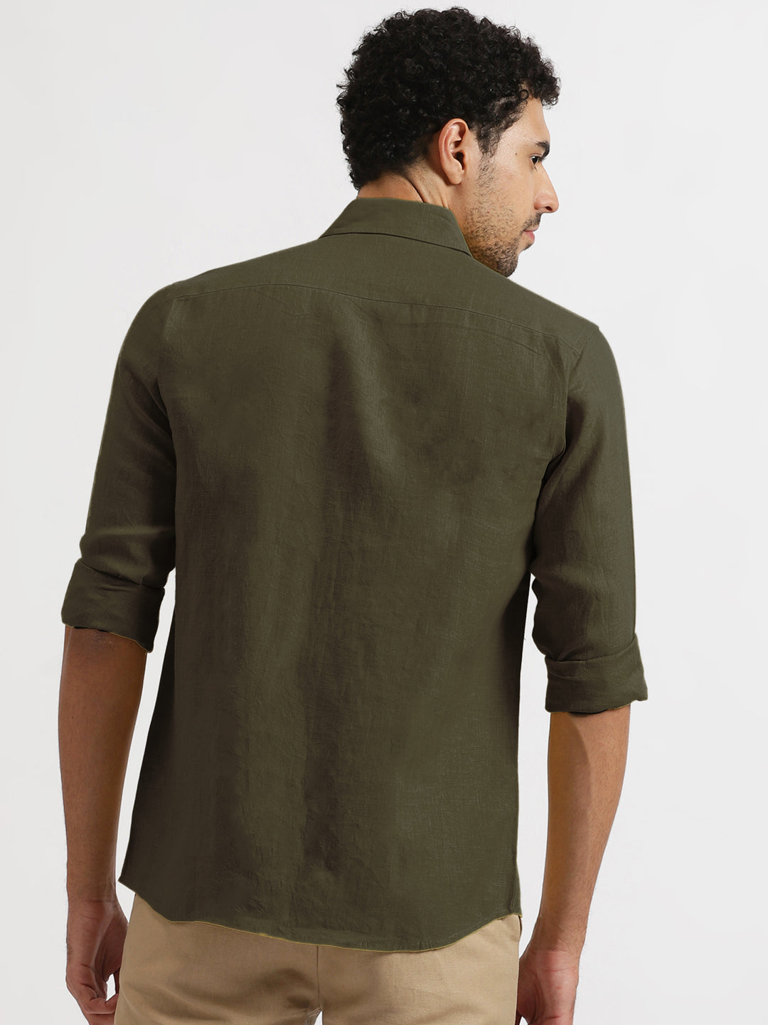 Ron - Pure Linen Full Sleeve Shirt - Moss Green