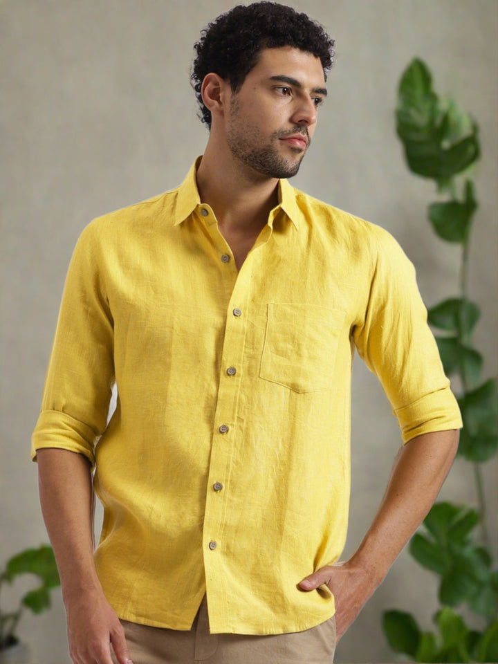 Harvey - Pure Linen Full Sleeve Shirt - Sunburst Yellow