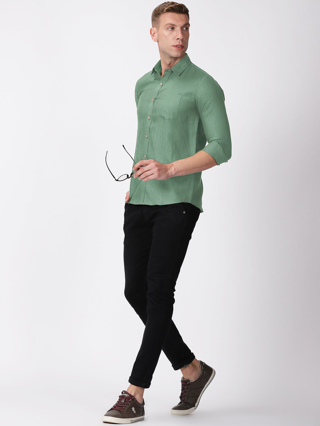 Harvey - Pure Linen Full Sleeve Shirt - Smoke Green