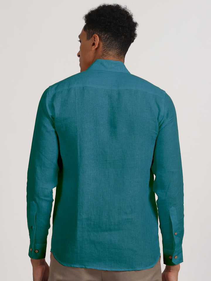 Harvey - Pure Linen Full Sleeve Shirt - Peacock Blue