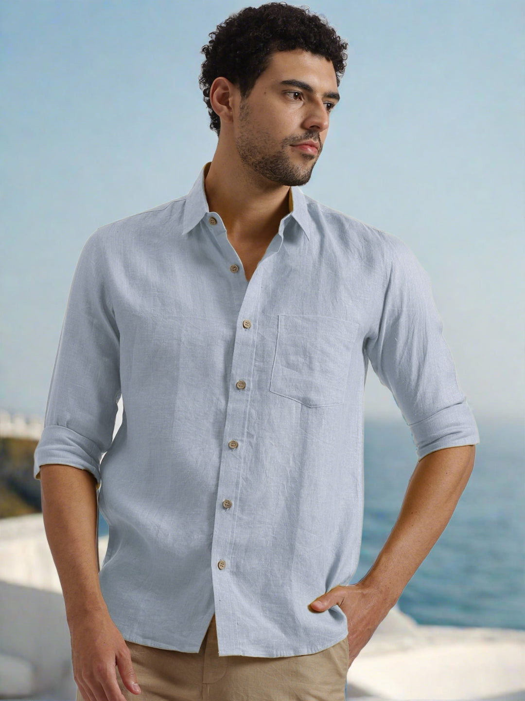 Harvey - Pure Linen Full Sleeve Shirt - Shutter Blue