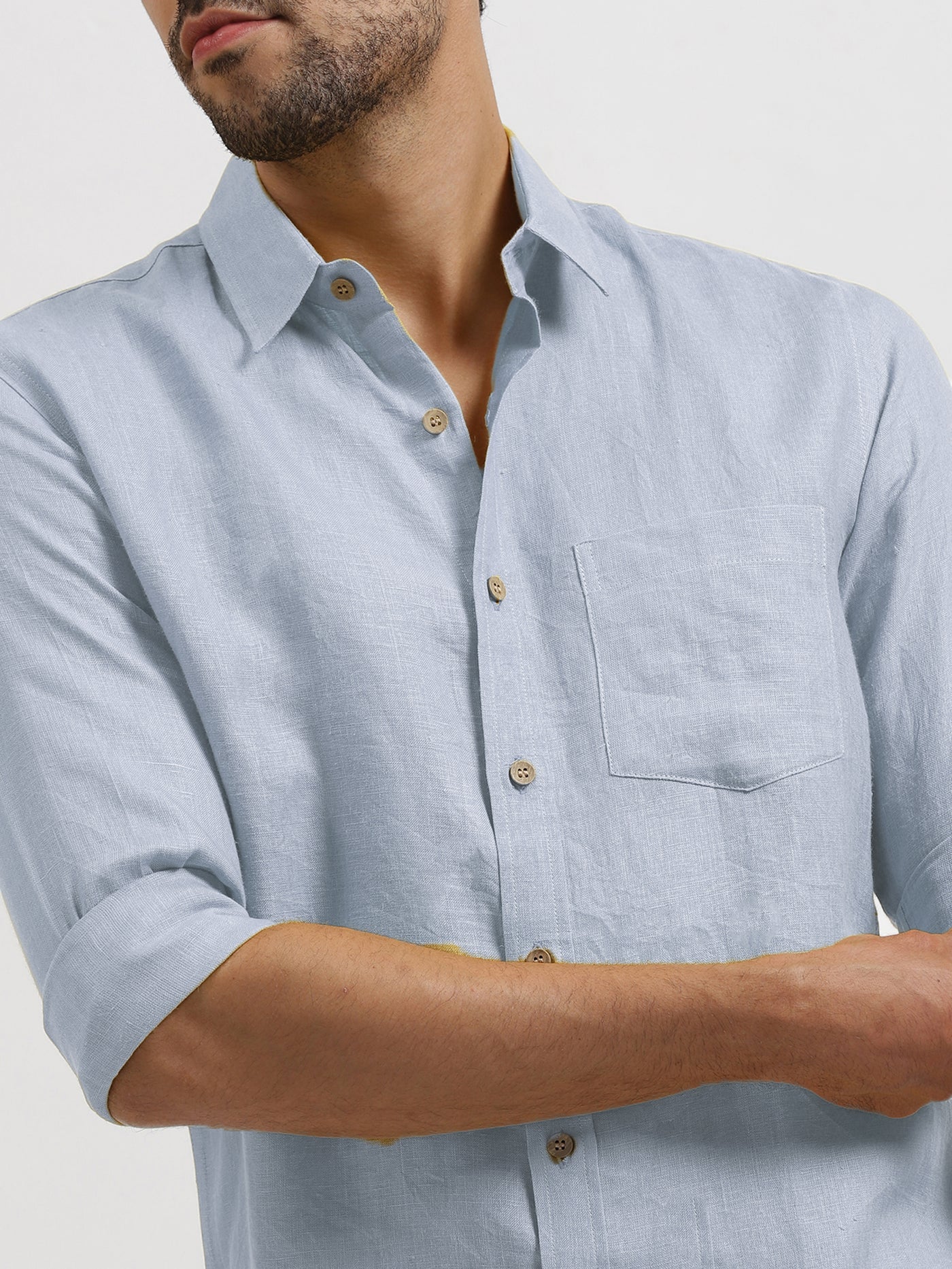 Harvey - Pure Linen Full Sleeve Shirt - Shutter Blue