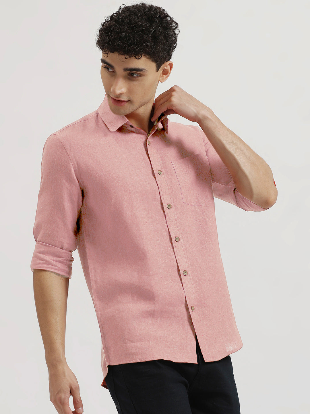 salmon colored dress shirt salmon dress shirt Men's Classic Solid Color Dress Shirts 009