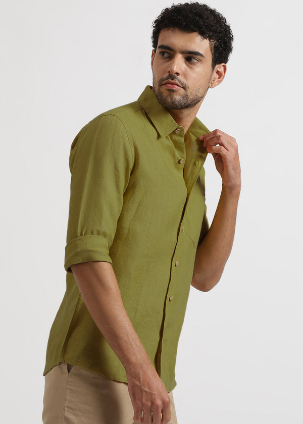 Harvey - Pure Linen Full Sleeve Shirt - Sap Green