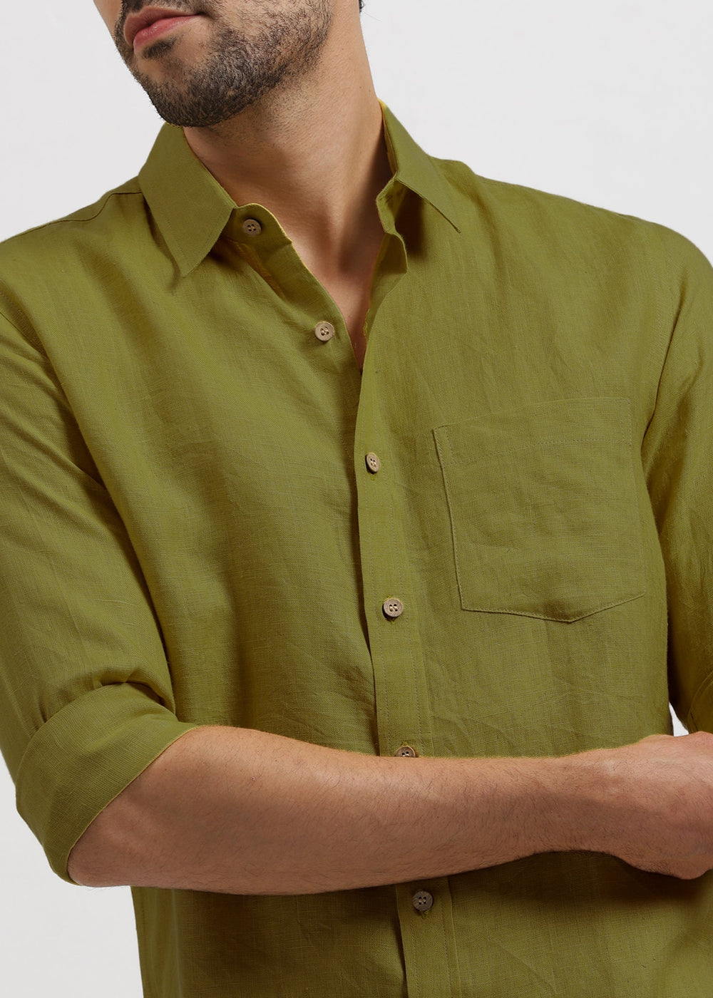 Harvey - Pure Linen Full Sleeve Shirt - Sap Green