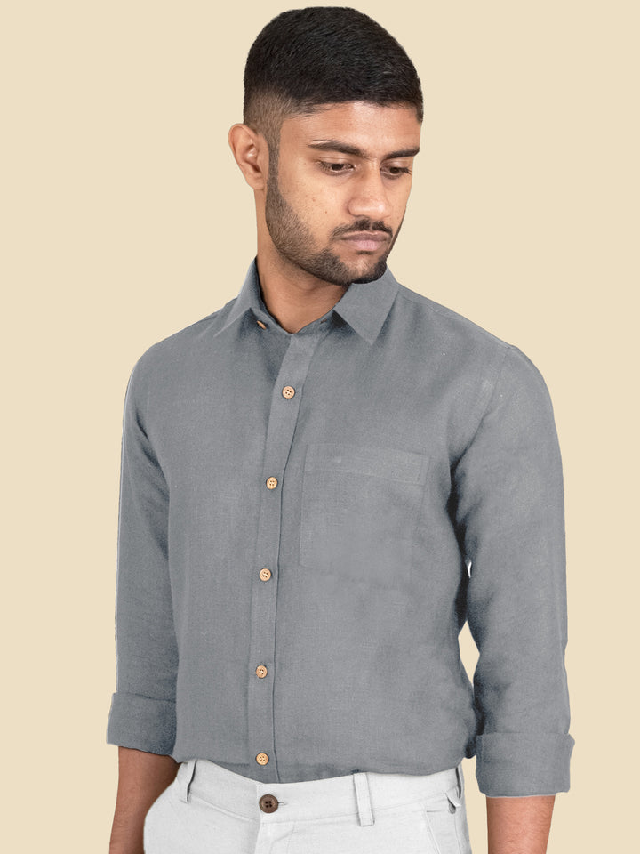 Harvey - Pure Linen Full Sleeve Shirt - Slate Grey