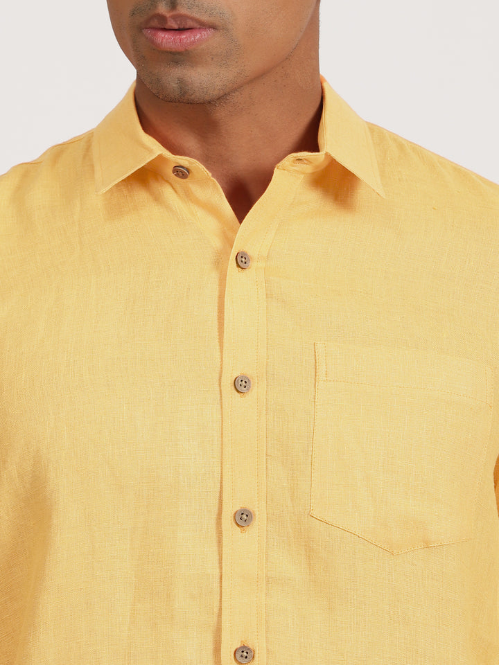 Harvey - Pure Linen Full Sleeve Shirt - Spectra Yellow