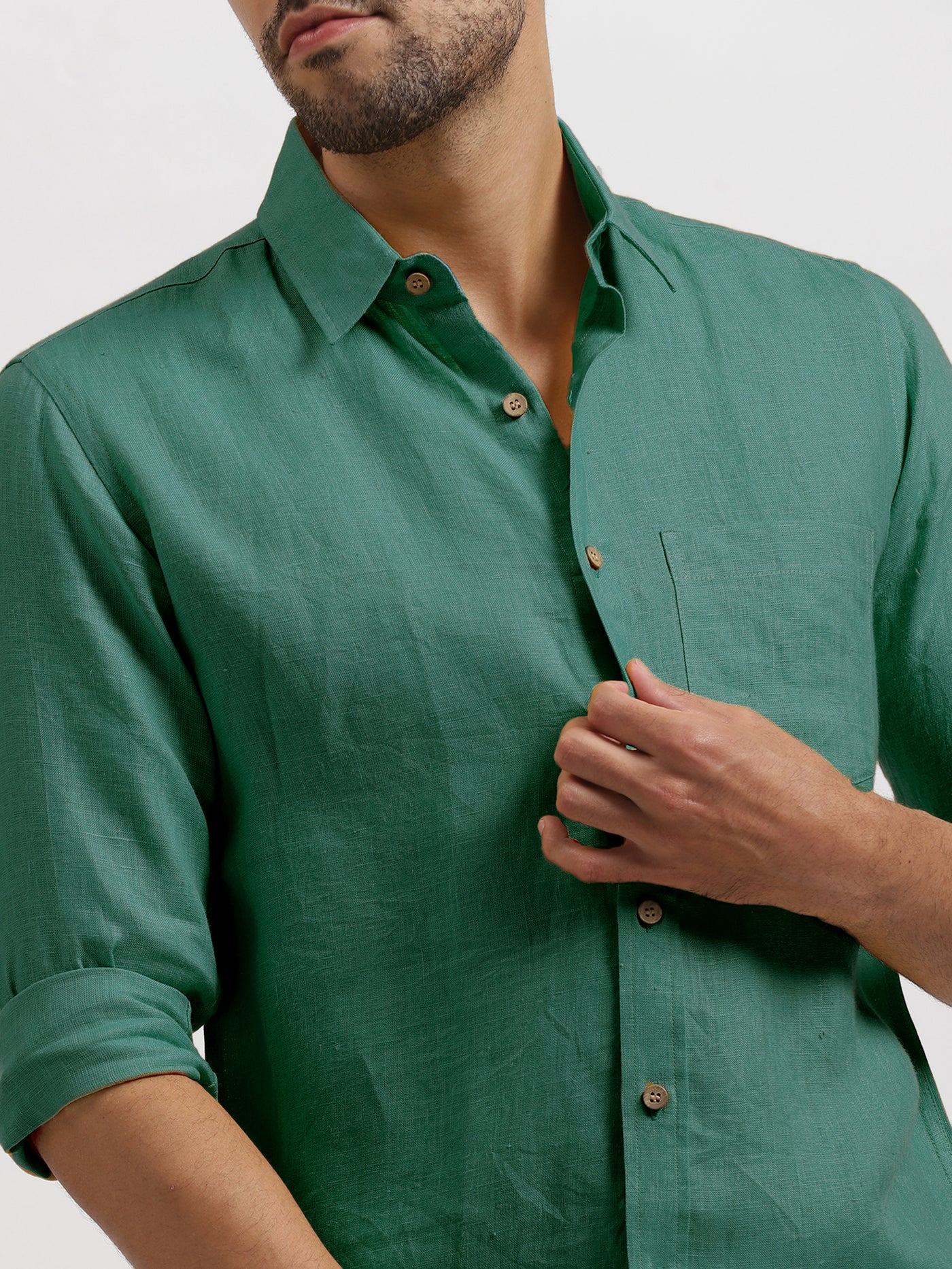 Harvey - Pure Linen Full Sleeve Shirt - Teal Green