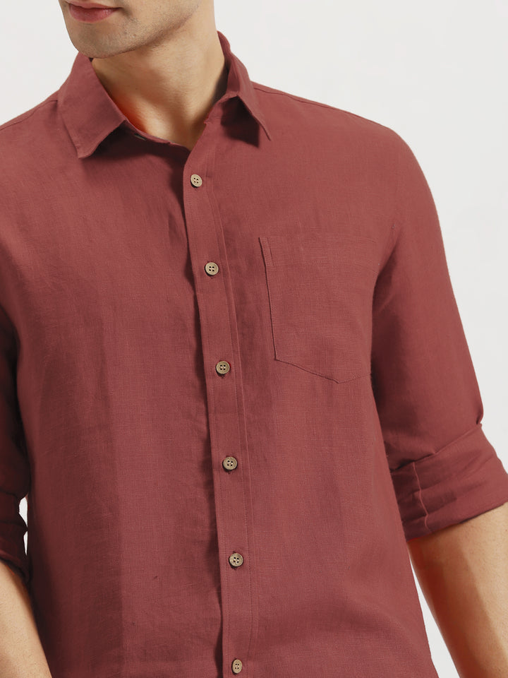 Harvey - Pure Linen Full Sleeve Shirt - Terracotta Red