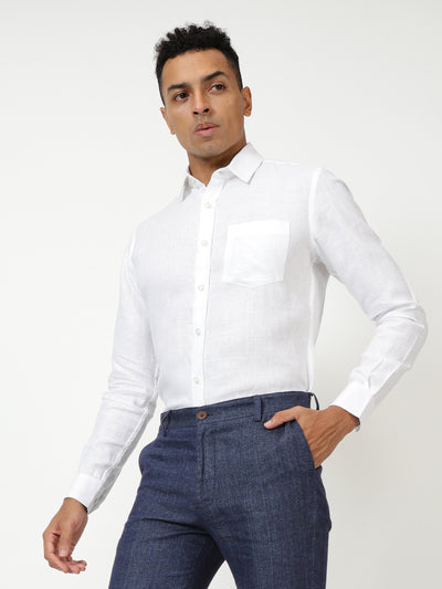 Harvey - Pure Linen Full Sleeve Shirt - White