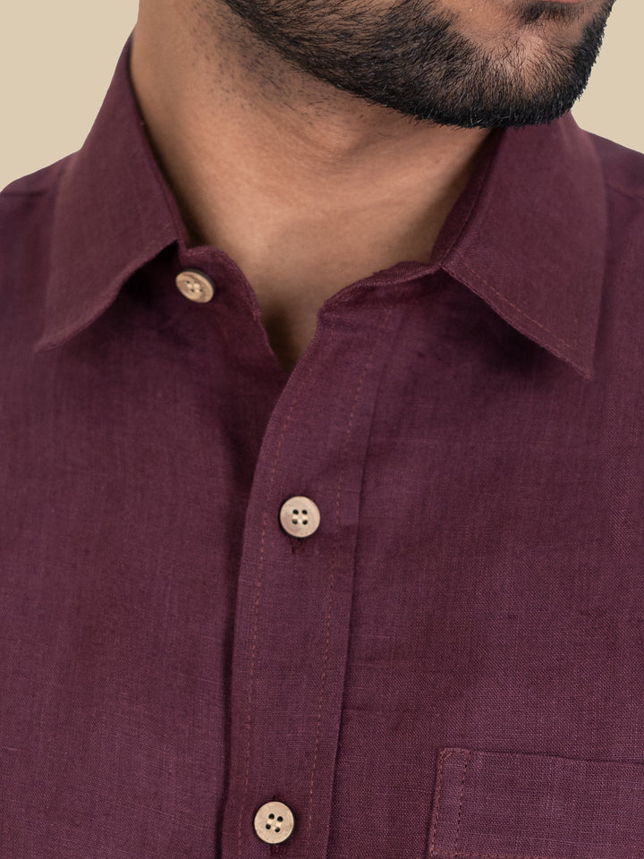 Harvey - Pure Linen Full Sleeve Shirt - Wine Red | Rescue