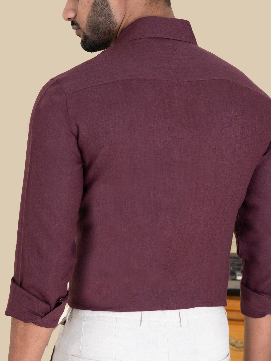 Harvey - Pure Linen Full Sleeve Shirt - Wine Red | Rescue