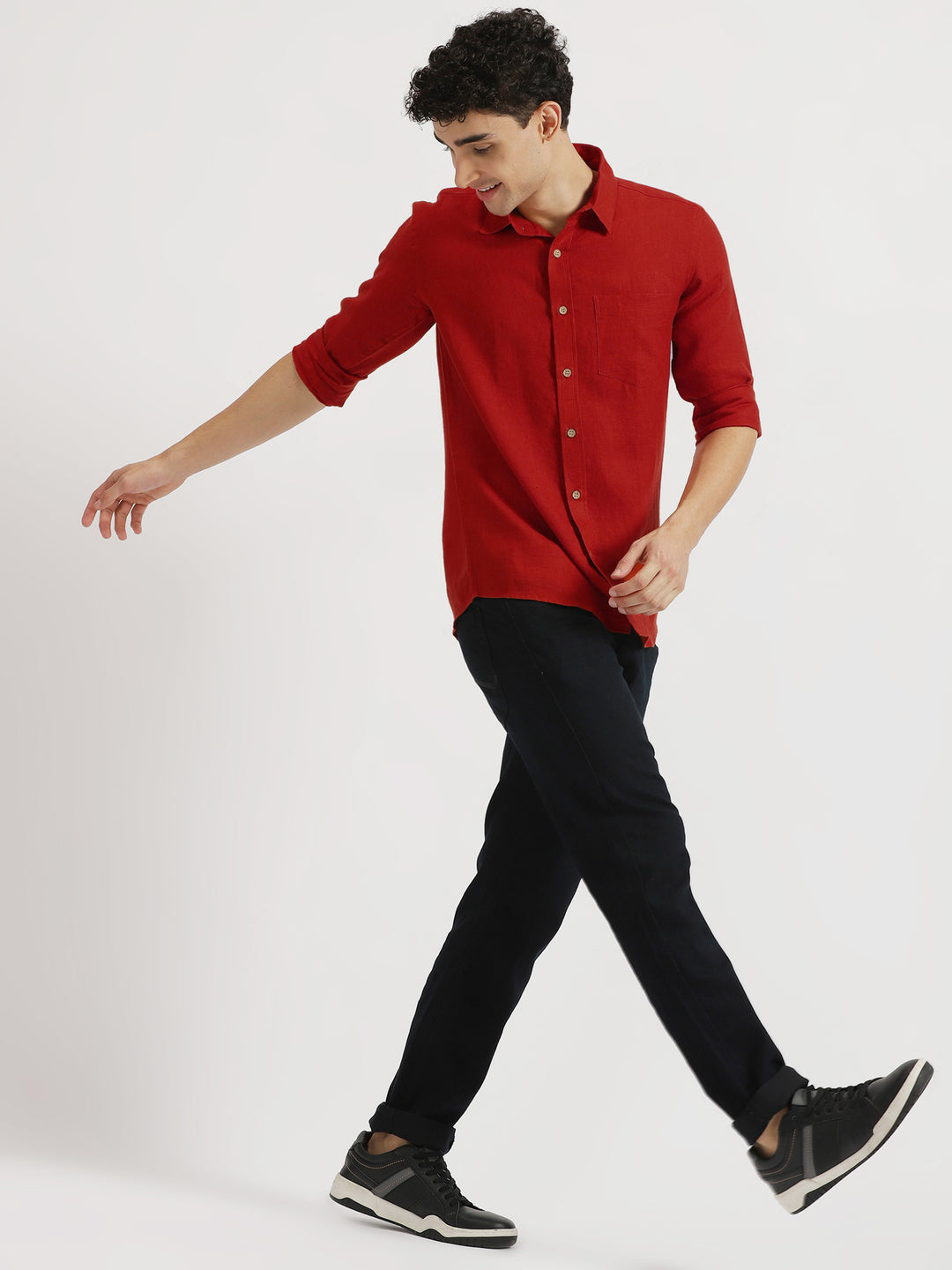 Harvey - Pure Linen Full Sleeve Shirt - Mud Red