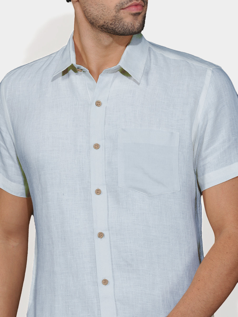Harvey - Pure Linen Half Sleeve Shirt - Shutter Blue
